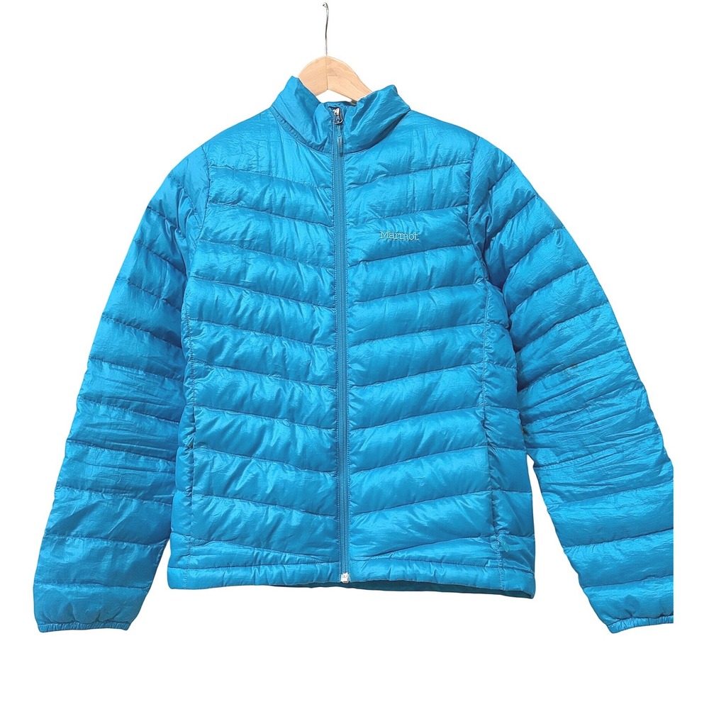 Marmot Quasar 800 Fill Down Puffer Jacket Blue Lightweight Quilted Medium
